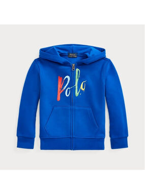 Polo Ralph Lauren Kids Blue Full-Zip Fleece Hoodie Multi-Color Logo (Size M)